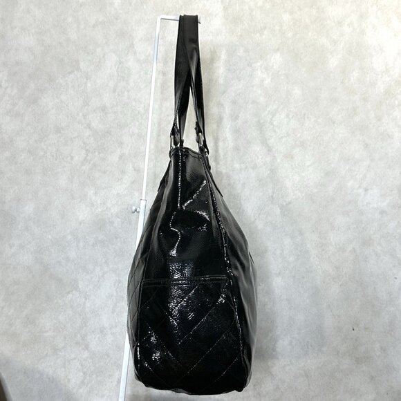 Kenneth Cole Reaction Large Quilted Tote Black Patent Leather Boho Shoulder Bag - Picture 3 of 8